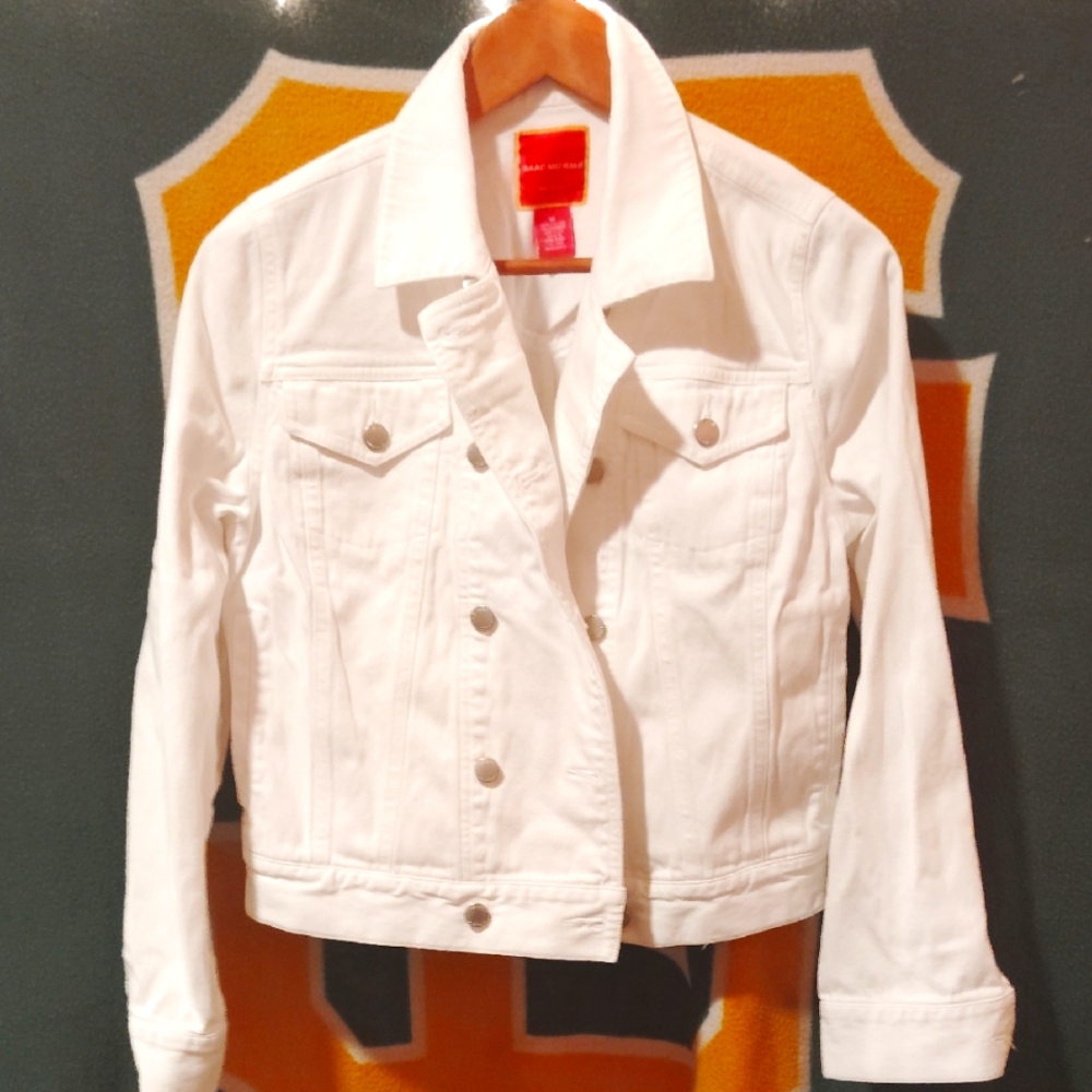 Isaac Mizrahi Red and Gold Label White Jean Jacket